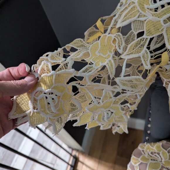 NBD Mila Beige and Yellow Lace Romper - Picture 5 of 9